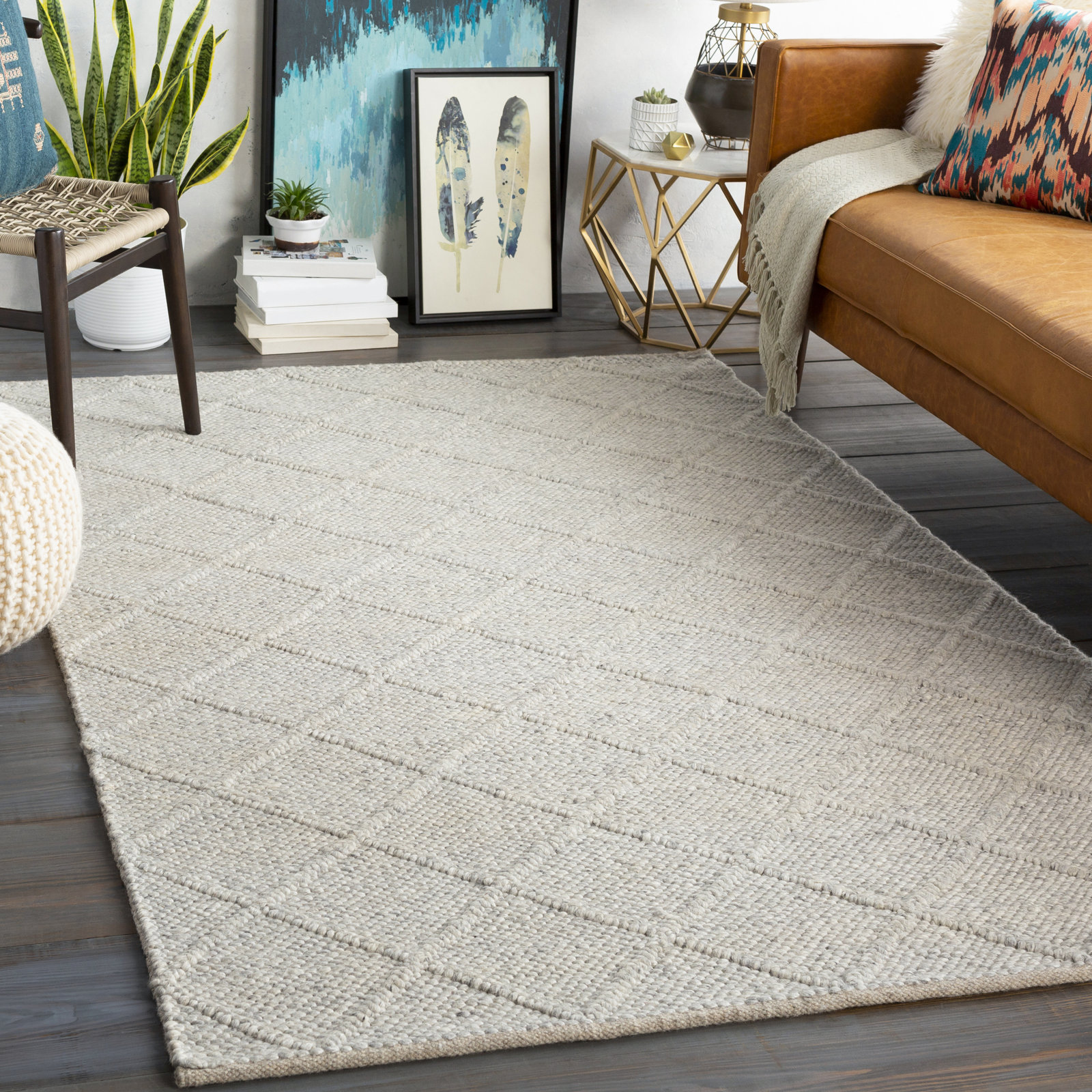 White Flatweave Oriental Rug, Rectangle 6' x 9'