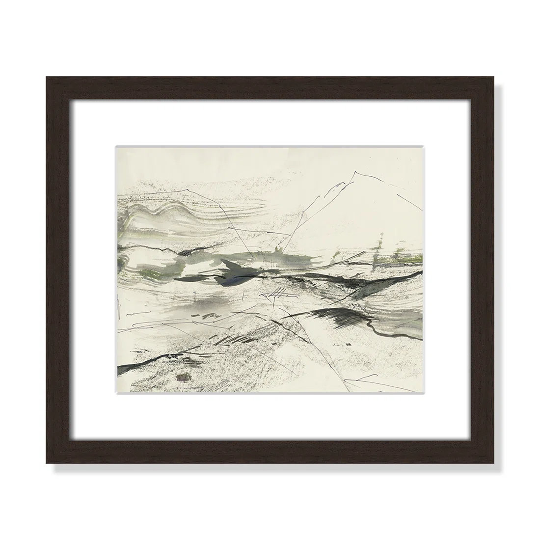 Green Sketches Print by PI Studio, 13" H x 15" W x 1.25" D, Walnut Box Picture Framed, White
