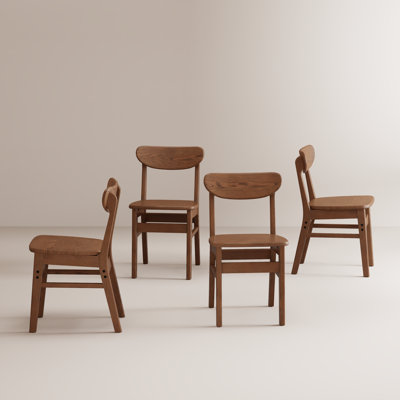 Minimalist Solid Wood Side Dining Chairs with Curved Back, Set of 4