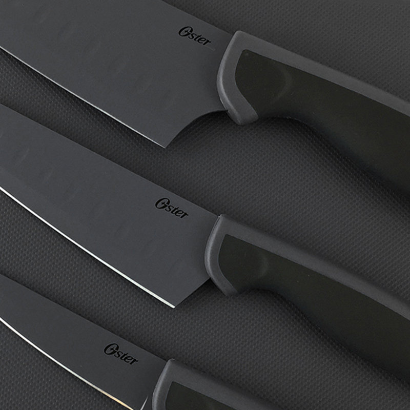 Black Polycarbonate Handle Stainless Steel Knife Set with Cutting Board