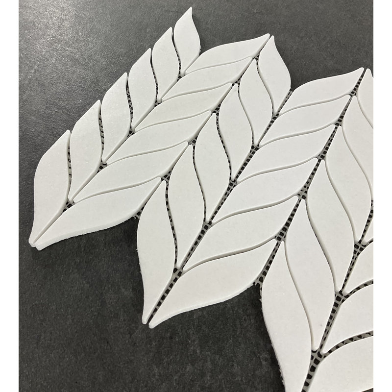 Leaf Pattern Marble Novelty Mosaic Tile, White