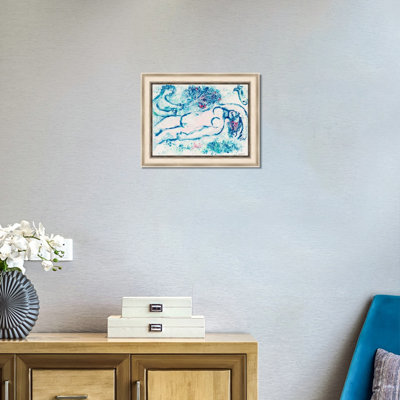 Framed Canvas Wall Art Woman on The Grass by Marc Chagall Giclee Print Dreamlike Romantic Surrealism Painting Modern Home Decor(White Oak & Mineral Grey,28"x36")