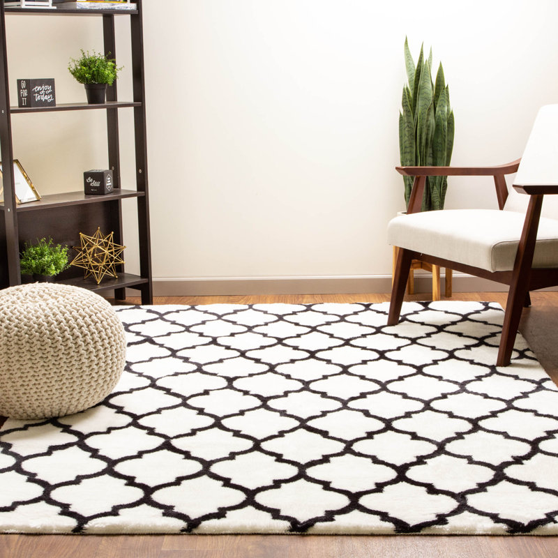 Tapis blanc / noir à poils longs Phares, Rectangle 3 pi 11 po x 6 pi