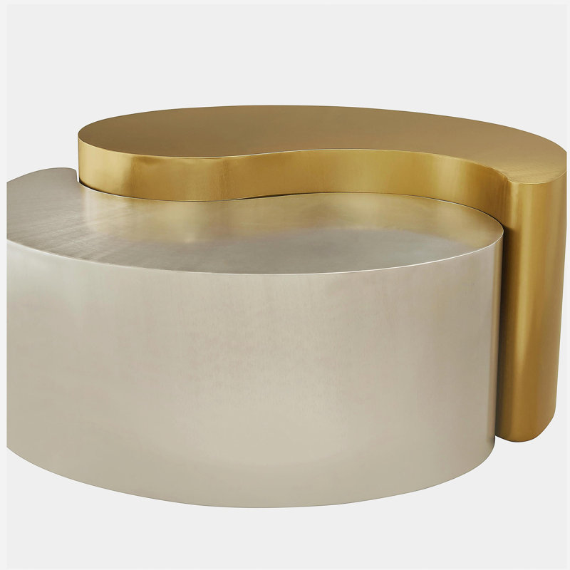 YING YANG Table basse de style moderne et contemporain fabriquée avec une structure en métal dorée et argentée identique à G150108938 (NJ stock)