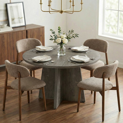 Amarachi 47’’ Round Wood Dining Table With Upholstered Chairs, Kitchen Dining Room Furniture Set