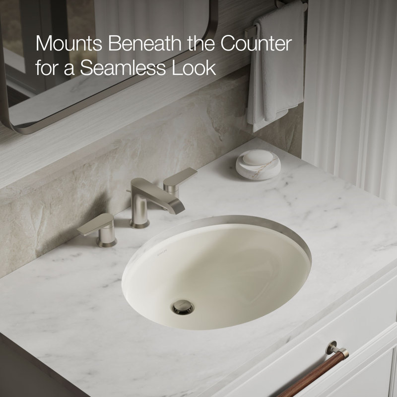 Caxton® Ceramic Oval Undermount Bathroom Sink, Biscuit
