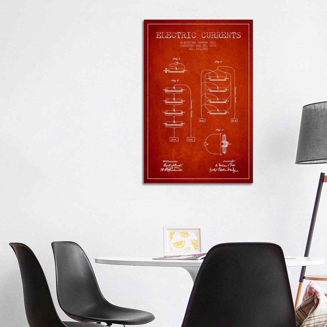 Electric Currents Red Patent Blueprint von Aged Pixel - No Frame Gallery-Wrapped Canvas Giclée on Canvas