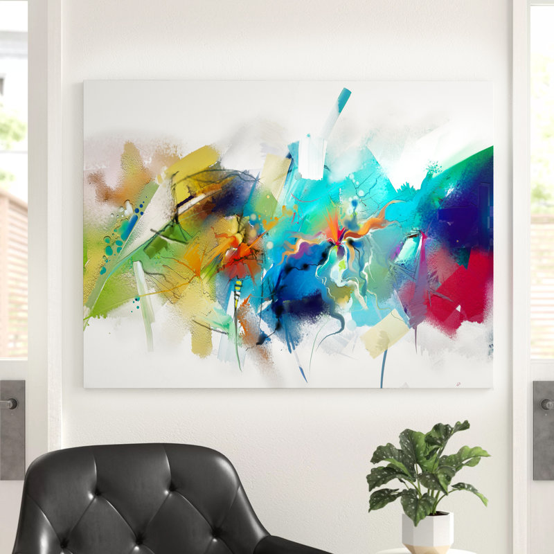 Abstrait contemporain, coup de pinceau coloré, impression sur toile, H 30 po x l 40 po x P 1,5 po, Toile tendue
