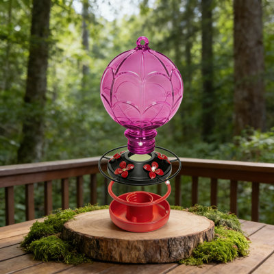 Glass Hummingbird Feeder With Hand-Blown Hot Air Balloon Design, 26 Oz Capacity, Leak-Proof Seal And Ant Moat For Outdoor Garden Decor