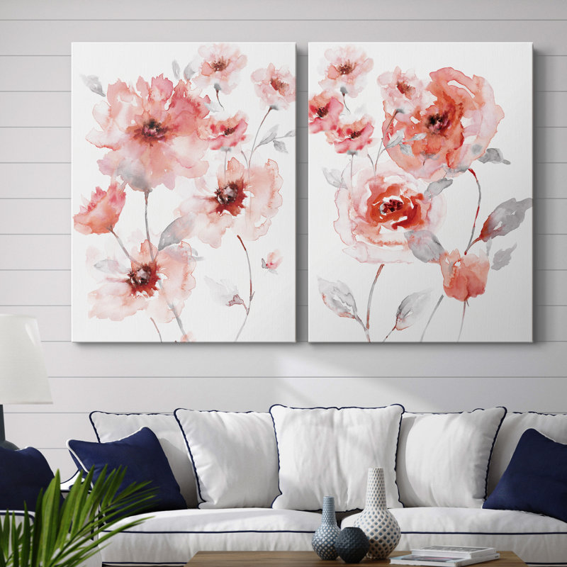 Translucent Blush I - ensemble de 2 reproductions d'art, Pas de tapis, H 20 po x l 32 po x P 1 po, Toile tendue