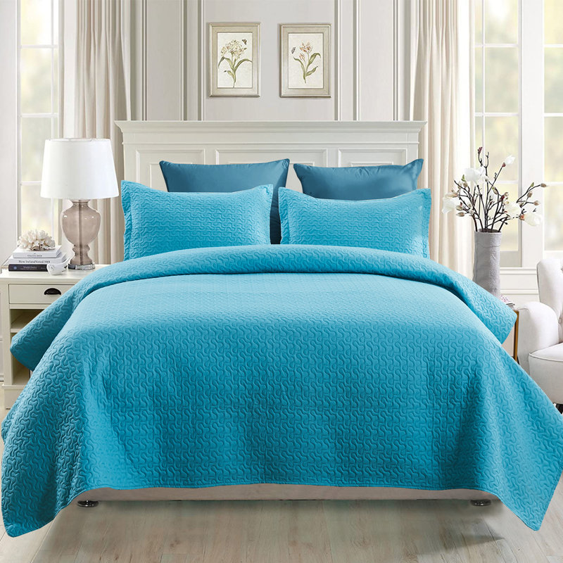QSM02 Quilt, Queen Quilt + 2 Queen Shams, Blue