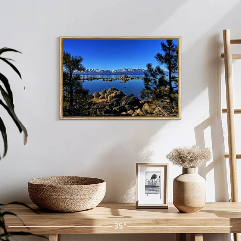Lac Tahoe depuis l'anse Zephyr, Cadre flottant en bois naturel, 19 po x 13 po