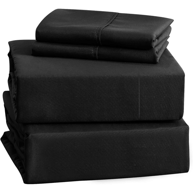 Ensemble de draps en microfibre brossée douce Hotel Luxury avec draps et taies d'oreiller très doux, Noir