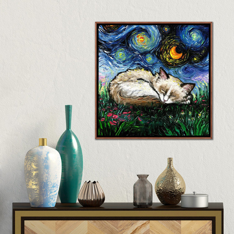 Sleepy Ragdoll Kitten Night, Toile flottante classique avec cadre en bois, H 18 po x l 18 po x P 1,5 po, Pas de tapis