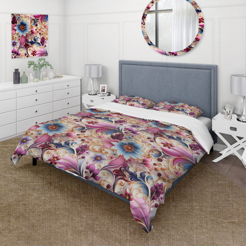Ensemble de housse de couette à motif cachemire mauve et violet, Housse de couette pour très grand lit et 2 très