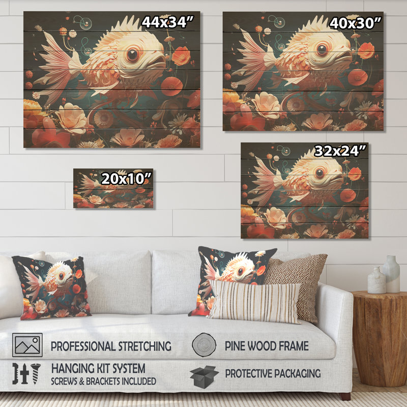 Reproduction de poisson surréel sur un monde sous-marin - poisson papillon sur bois, H 10 po x l 20 po