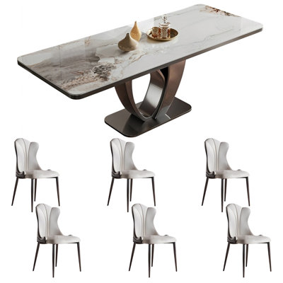 Home rectangular rock plate table and chair set