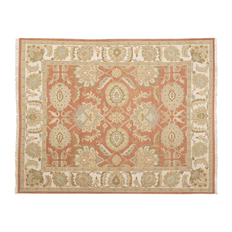 Wool Oriental Area Rug in Rust/Ivory, Rectangle 8' x 10'