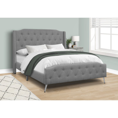 Bed Queen Size Platform Bedroom Frame Upholstered Linen Look Metal Legs, Gray/Chrome -  Red Barrel StudioÂ®, AFCA65EC736F44FB954BD11B9CCE18B4