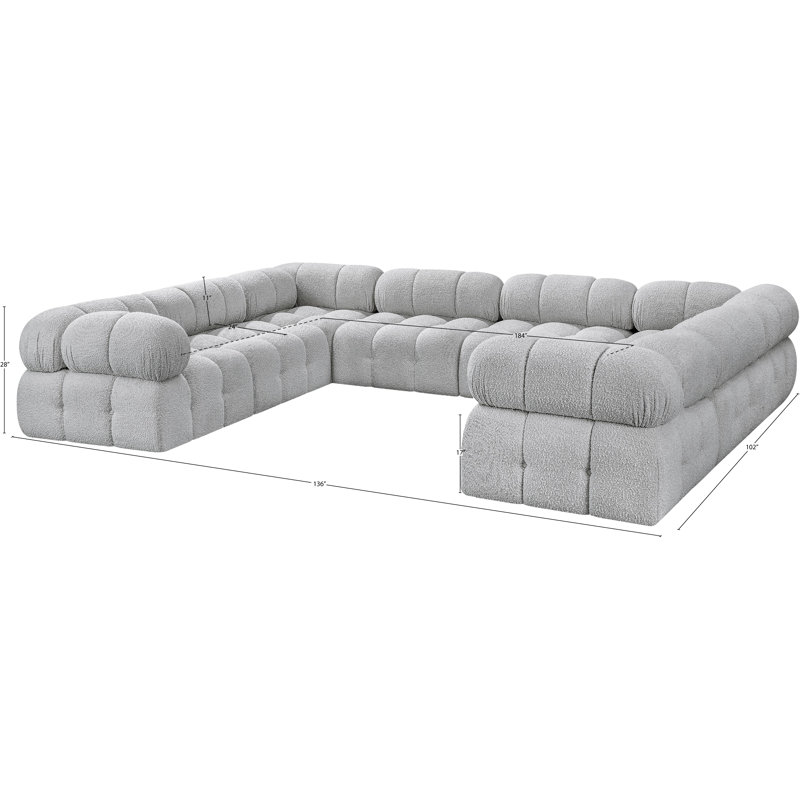 Ames 136'' Upholstered Sectional, Grey Boucle Fabric