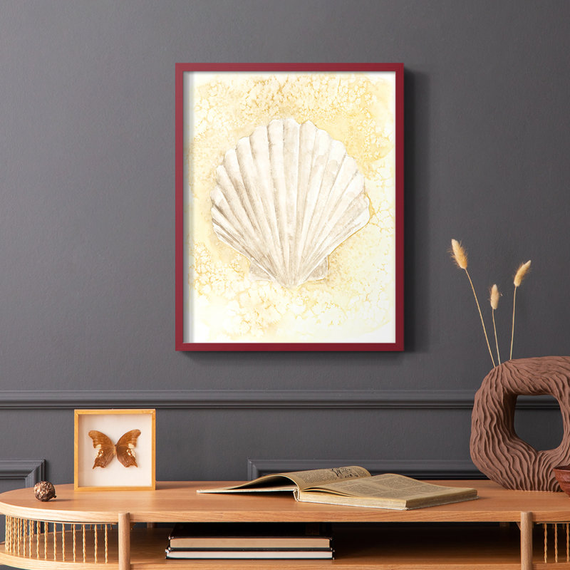 Reproduction encadrée Salty Seashell II - bois massif, Rouge, H 10 po x l 8 po