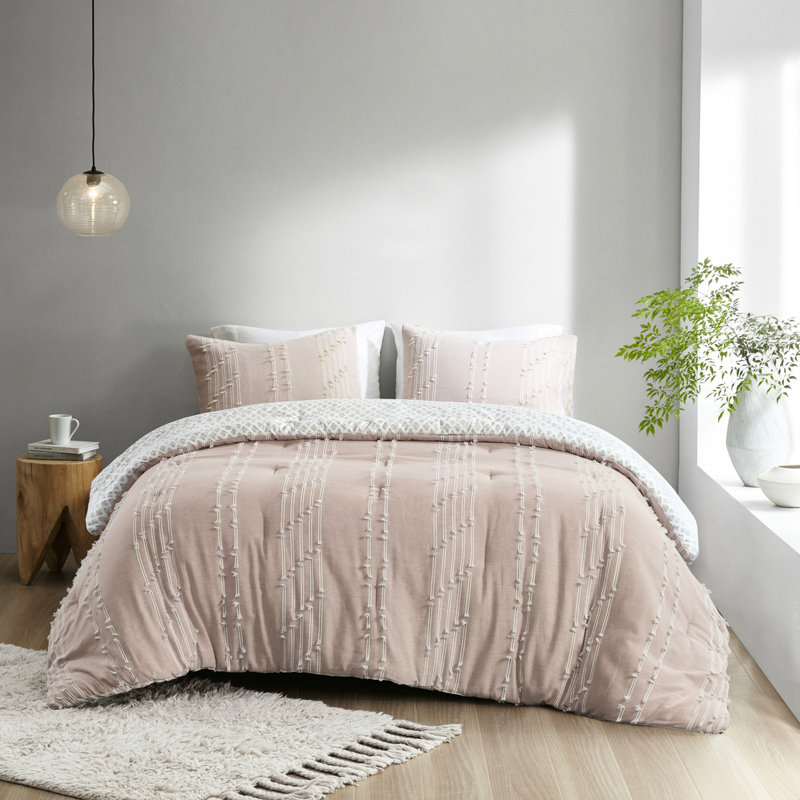 Édredon très grand / très grand fard à joues - coton avec une broderie élégante à texture lisse, Rosé