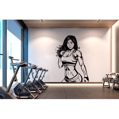 Adhésif décoratif gymnase, fille asiatique, pouvoir, remise en forme, citation, décoration, art, vinyle, autocollants muraux, gymnase