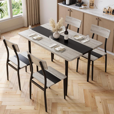 Ensemble de table de salle à manger 3 pièces pour 2 personnes avec chaises, table de cuisine peu encombrante avec structure en métal et panneau de fibres à densité moyenne, conception épissée à deux tons