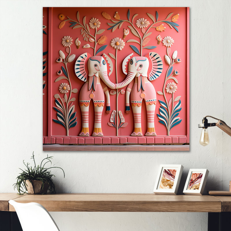 Art indien, éléphants de Jaipur 1 - Art mural indien, Toile tendue, H 36 po x l 36 po x P 1,5 po