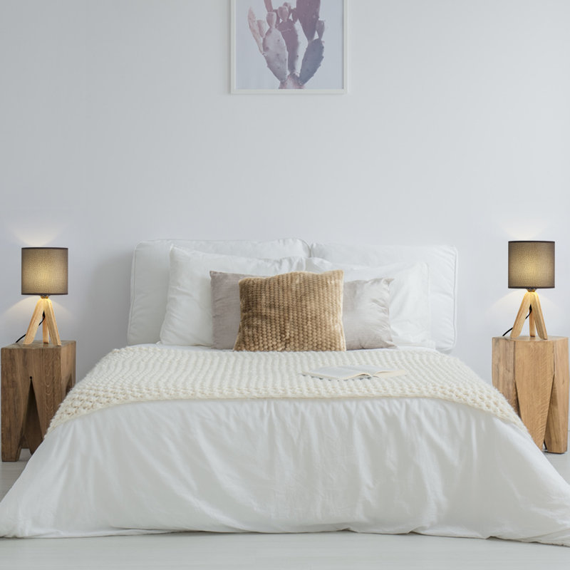 Two-Piece Table Lamp Set Gray Shade Three Legged Table Lamp