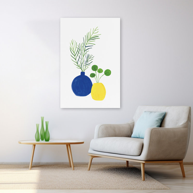 Pots I - art botanique à feuilles bleues, H 48 po x l 32 po