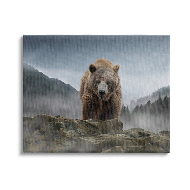 «Roaring Brown Grizzly Bear Rocky Mountain Top View» par Kelley Parker - impression, Toile tendue