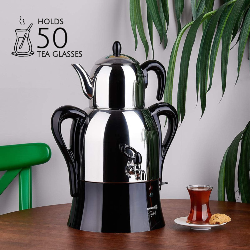 Korkmaz Caykolik A341-14 Acier inoxydable Samovar 4,1 L électrique Inox noir 110 V US Plug