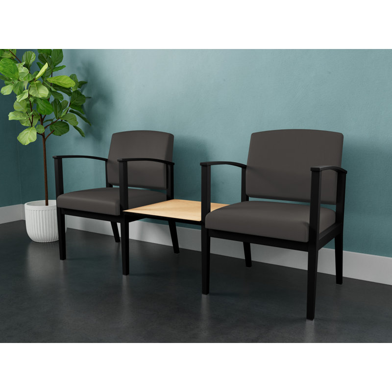 Structure tandem 2 places avec table centrale en acier Amherst, Érable naturel, Noir, Vinyle gris anthracite Patriot Plus