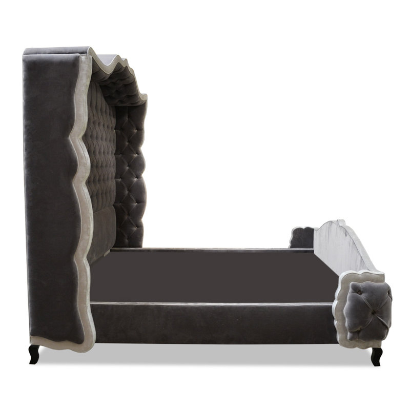 Liam Velvet Wingback Bed, Queen