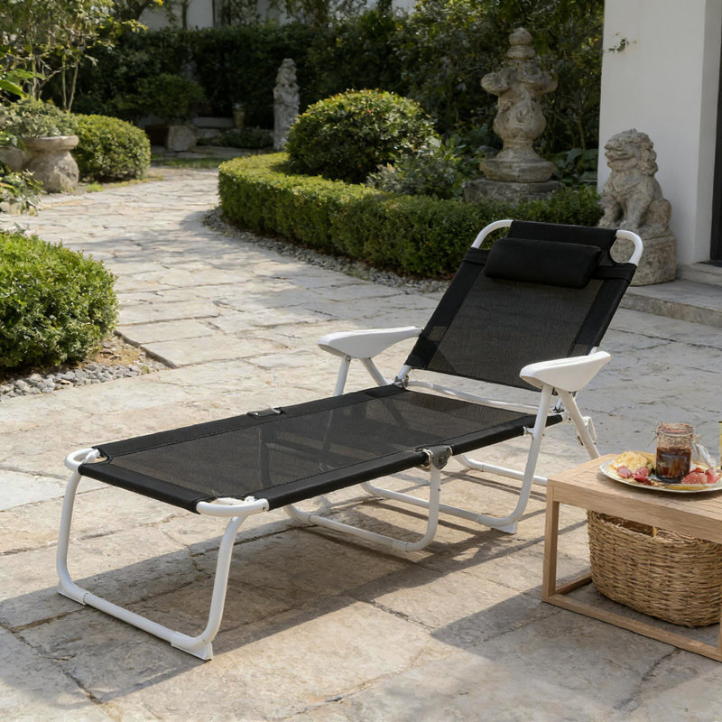 Outdoor Tanning Chair,Folding Chaise Lounge Chair, Black