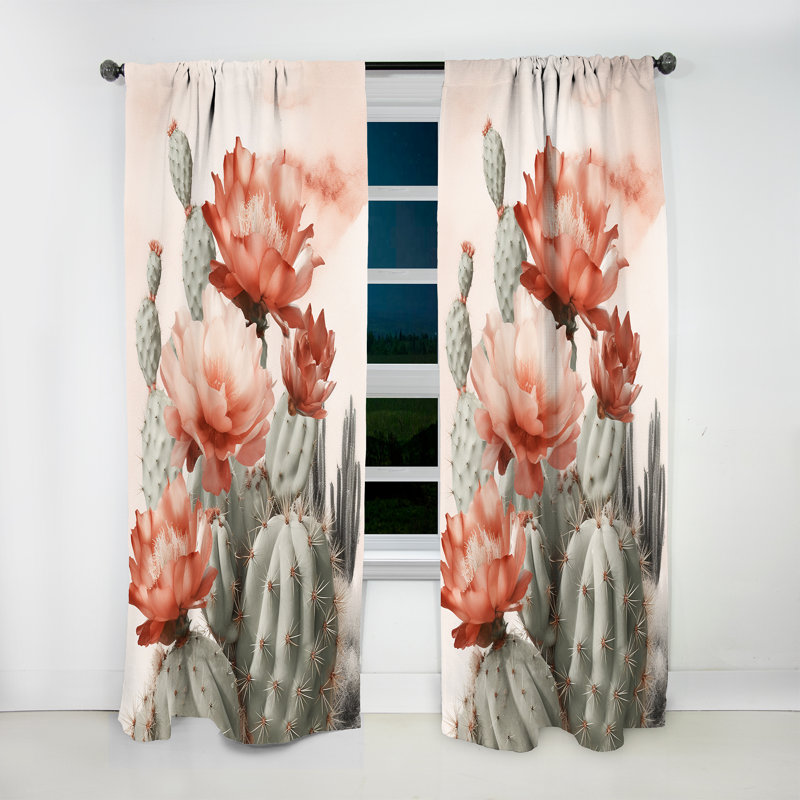 Cactus rouge du désert - Rideau à feuilles - Velours obscurcissant - 1 panneau, L 52 po x L 63 po