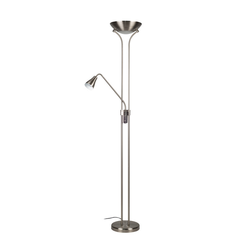 Briajah 181.5cm Torchiere Floor Lamp, Satin Chrome