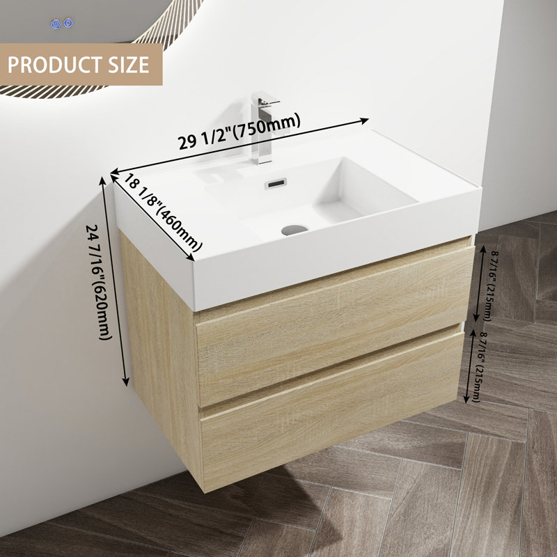 Meuble-lavabo mural avec lavabo en résine, Chêne clair