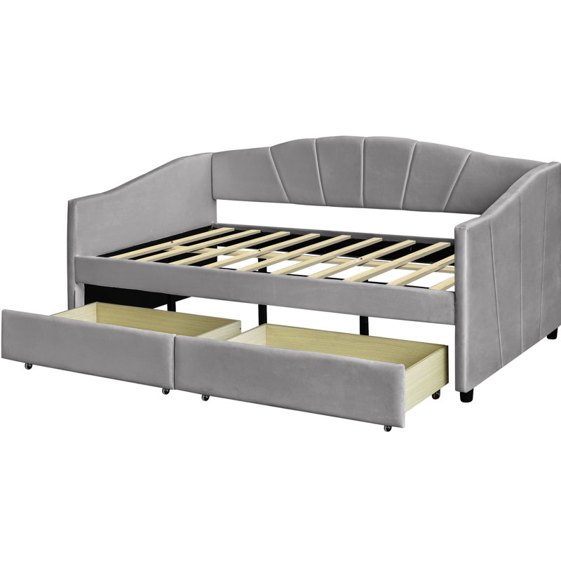 Gray Upholstered Daybed With Two Drawers - Frame For Lasting Use Velvet Create A Chic Bedroom, Gray
