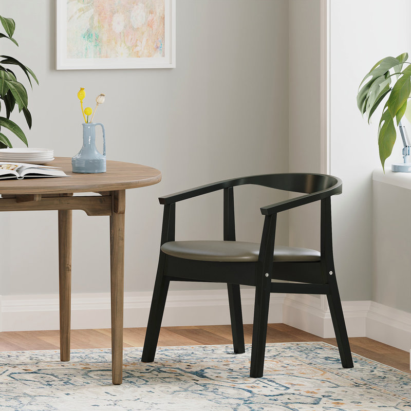 Latitude Run® Solid Wood Upholstered Arm Chair| High-Density Cushioned Seat with Ergonomic Back Support & Modern Farmhouse Leg Design – Eco-Certified Dining Chair for Kitchen, Cafe
