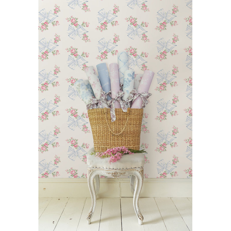 Rosa Beaux Pastel Bow 33' L x 20.5" W Wallpaper Roll, Blue