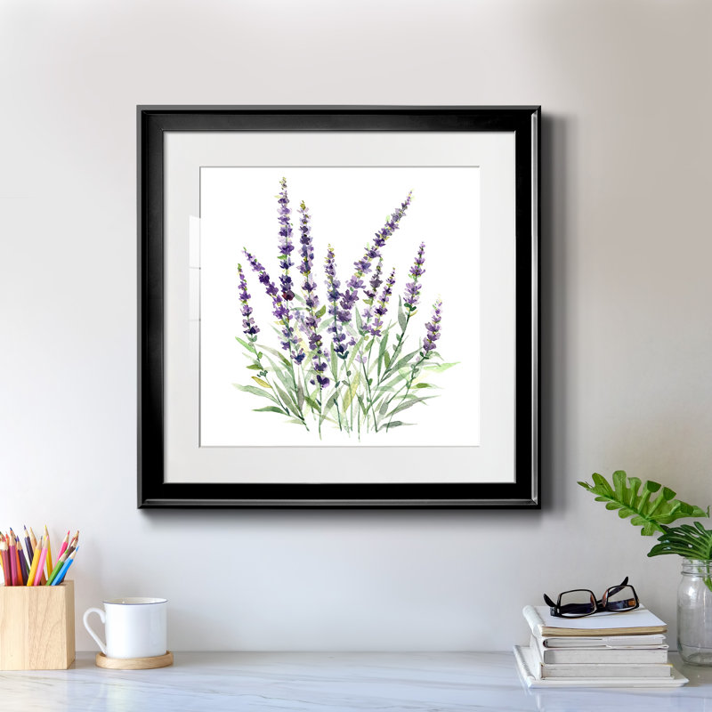Lavande botanique I - peinture encadrée, H 17,5 po x l 17,5 po x P 1,5 po, Toile avec cadre noir