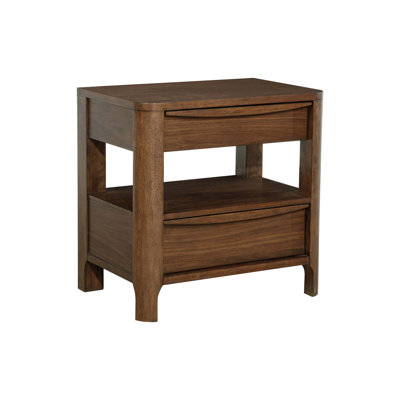 Table de chevet 2 tiroirs avec revêtement en cèdre et feutre, placage de noyer