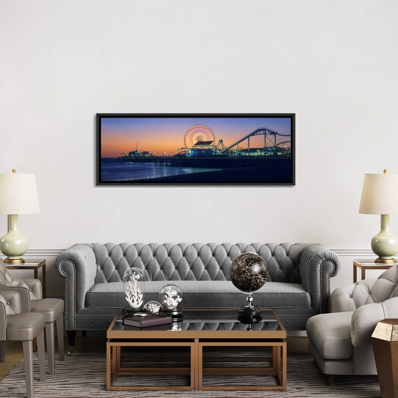 Santa Monica Pier II, reproduction de photo sur toile, H 12 po x l 36 po x P 1,5 po, Cadre noir