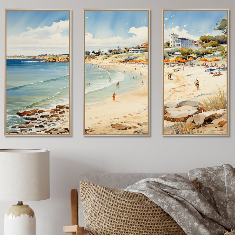 «Vintage Beach Day Tranquility II - Coastal Beach», art mural, Cadre flottant brun, H 32 po x l 48 po x P 1 po