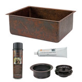 25" Hammered Copper Kitchen Single Basin Sink with Matching Drain and Accessories