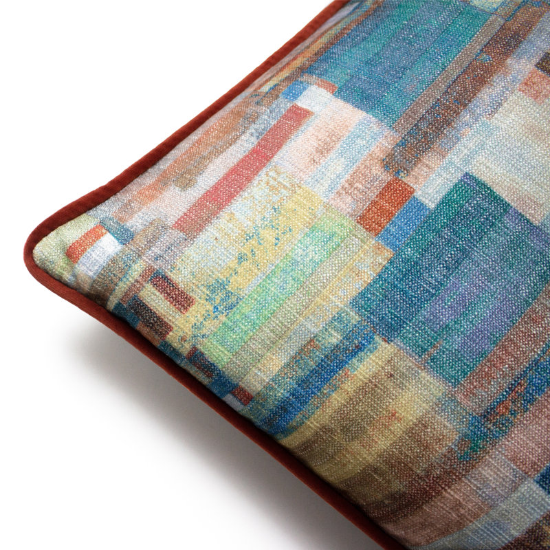 Geometric Square Cushion, Navy/Yellow/Brown