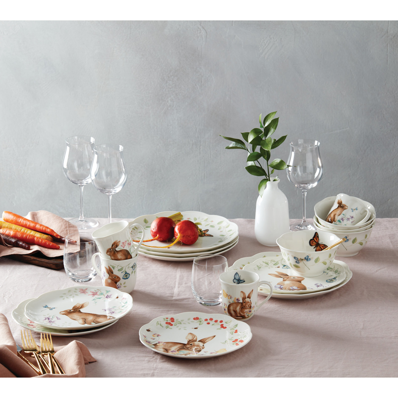 Butterfly Meadow Bunny Porcelain Dinnerware Set