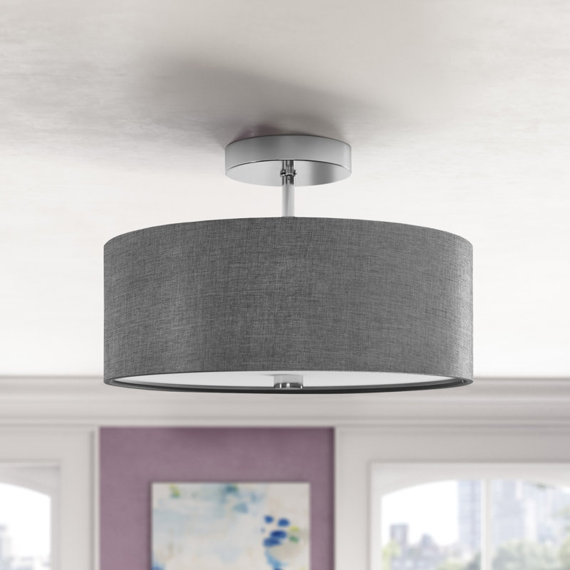 Plafonnier semi-encastré cylindrique à 3 lumières 13,75 po Akyiah, gris